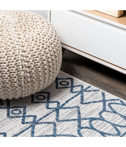 Kafel Tribal Bohemian Ivory/Blue 2 ft. x 8 ft. Indoor/Outdoor Runner Rug