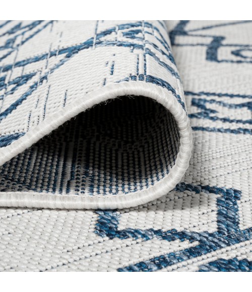 Kafel Tribal Bohemian Ivory/Blue 2 ft. x 8 ft. Indoor/Outdoor Runner Rug