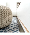 Kafel Tribal Bohemian Ivory/Blue 2 ft. x 8 ft. Indoor/Outdoor Runner Rug