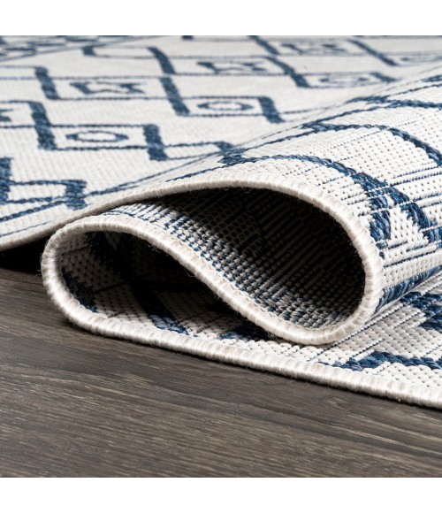 Kafel Tribal Bohemian Ivory/Blue 2 ft. x 8 ft. Indoor/Outdoor Runner Rug