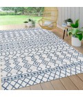 Kafel Tribal Bohemian Ivory/Blue 3 ft. x 5 ft. Indoor/Outdoor Area Rug