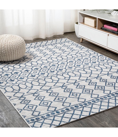Kafel Tribal Bohemian Ivory/Blue 3 ft. x 5 ft. Indoor/Outdoor Area Rug
