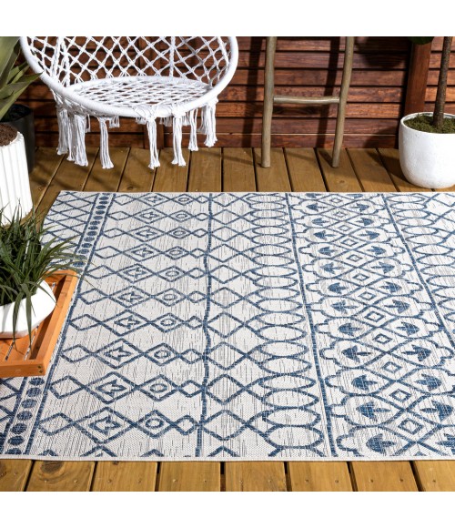 Kafel Tribal Bohemian Ivory/Blue 3 ft. x 5 ft. Indoor/Outdoor Area Rug
