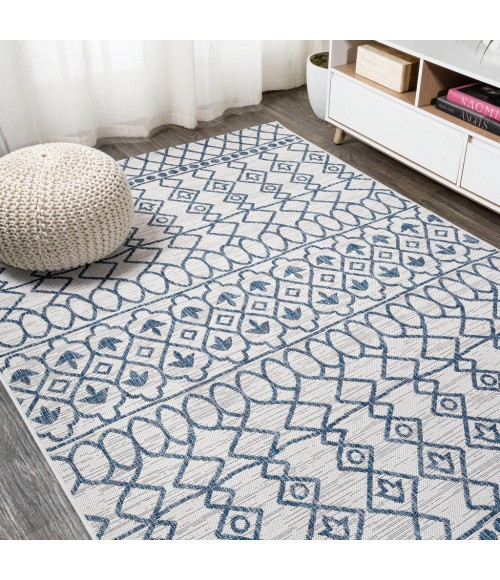 Kafel Tribal Bohemian Ivory/Blue 3 ft. x 5 ft. Indoor/Outdoor Area Rug