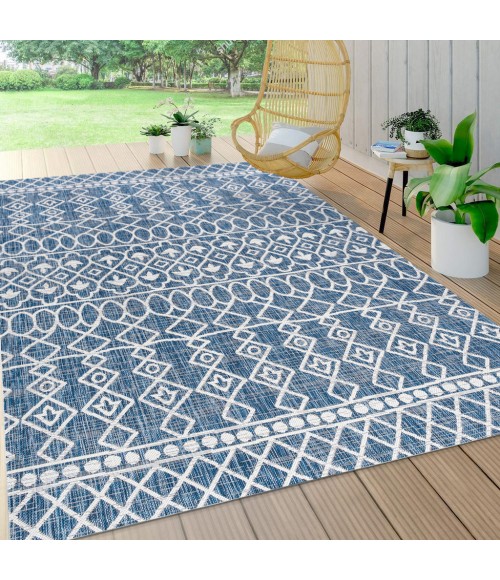 Kafel Tribal Bohemian Blue/Ivory 4 ft. x 6 ft. Indoor/Outdoor Area Rug