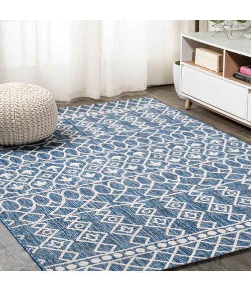 Kafel Tribal Bohemian Blue/Ivory 4 ft. x 6 ft. Indoor/Outdoor Area Rug