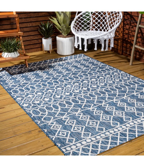 Kafel Tribal Bohemian Blue/Ivory 4 ft. x 6 ft. Indoor/Outdoor Area Rug
