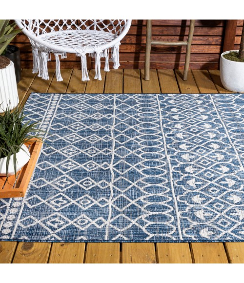 Kafel Tribal Bohemian Blue/Ivory 4 ft. x 6 ft. Indoor/Outdoor Area Rug
