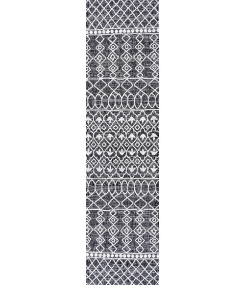 SANTA MONICA Area Rug Kafel Tribal Bohemian Black/Ivory 2 ft. x 10 ft. Indoor/Outdoor Runner Rug
