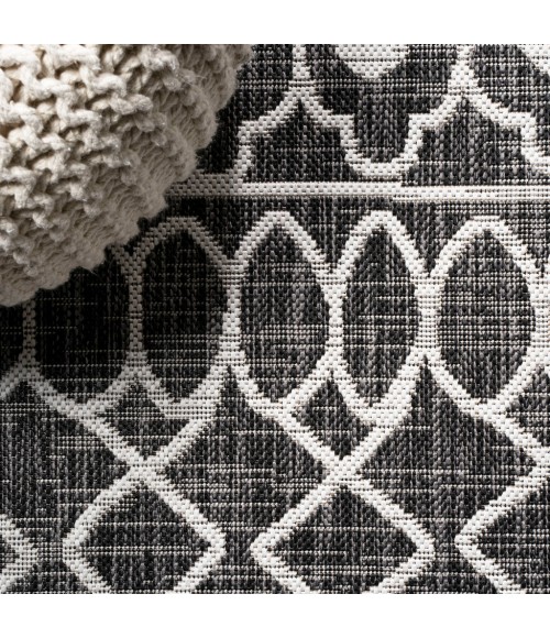 SANTA MONICA Area Rug Kafel Tribal Bohemian Black/Ivory 2 ft. x 10 ft. Indoor/Outdoor Runner Rug