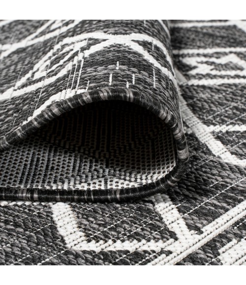 SANTA MONICA Area Rug Kafel Tribal Bohemian Black/Ivory 2 ft. x 10 ft. Indoor/Outdoor Runner Rug