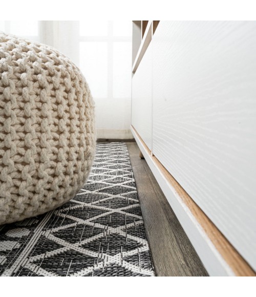 SANTA MONICA Area Rug Kafel Tribal Bohemian Black/Ivory 2 ft. x 10 ft. Indoor/Outdoor Runner Rug