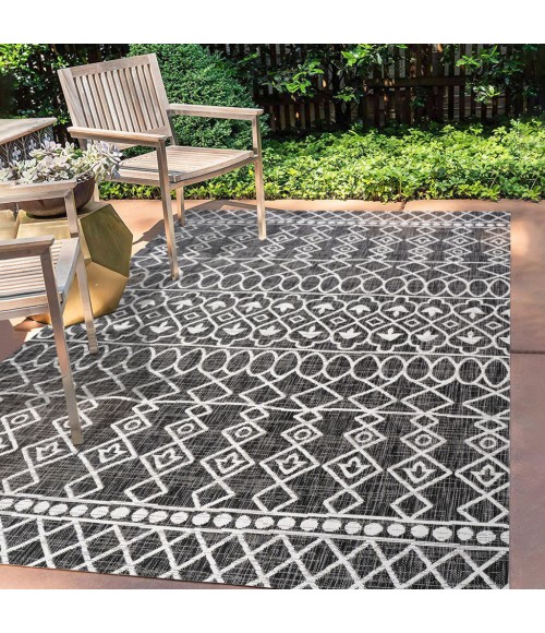SANTA MONICA Area Rug Kafel Tribal Bohemian Black/Ivory 3 ft. x 5 ft. Indoor/Outdoor Area Rug