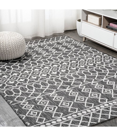 SANTA MONICA Area Rug Kafel Tribal Bohemian Black/Ivory 3 ft. x 5 ft. Indoor/Outdoor Area Rug