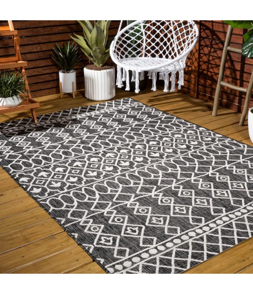 SANTA MONICA Area Rug Kafel Tribal Bohemian Black/Ivory 3 ft. x 5 ft. Indoor/Outdoor Area Rug