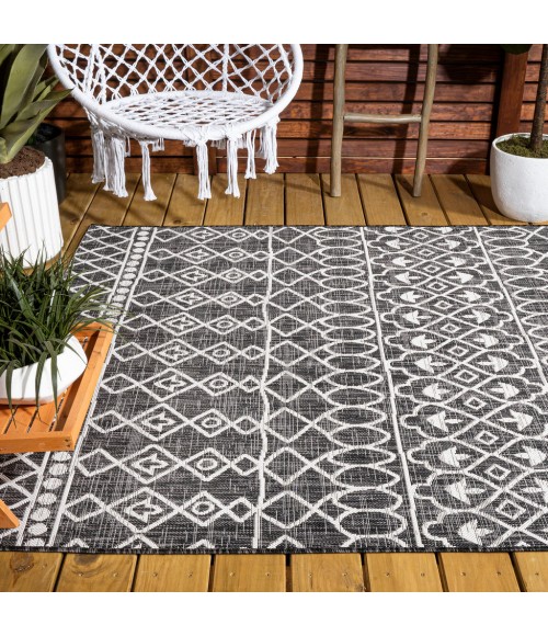 SANTA MONICA Area Rug Kafel Tribal Bohemian Black/Ivory 3 ft. x 5 ft. Indoor/Outdoor Area Rug