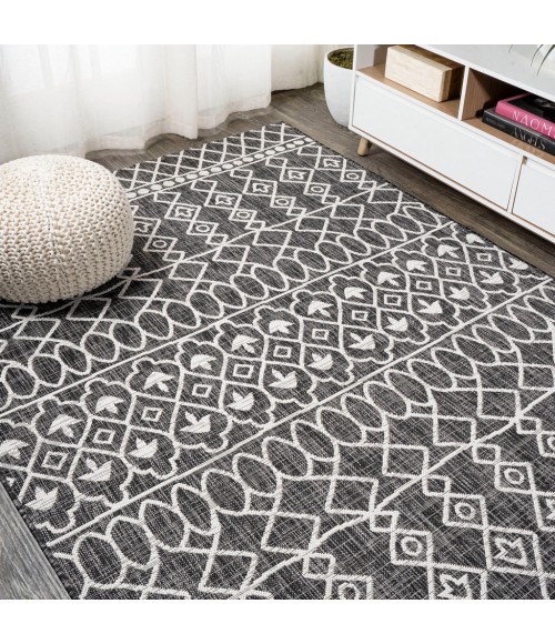 SANTA MONICA Area Rug Kafel Tribal Bohemian Black/Ivory 3 ft. x 5 ft. Indoor/Outdoor Area Rug