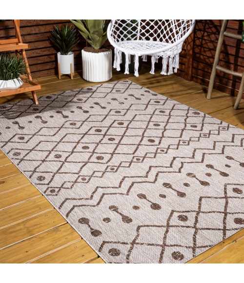 Nokat Tribal Bohemian Beige/Brown 5 ft. x 8 ft. Indoor/Outdoor Area Rug