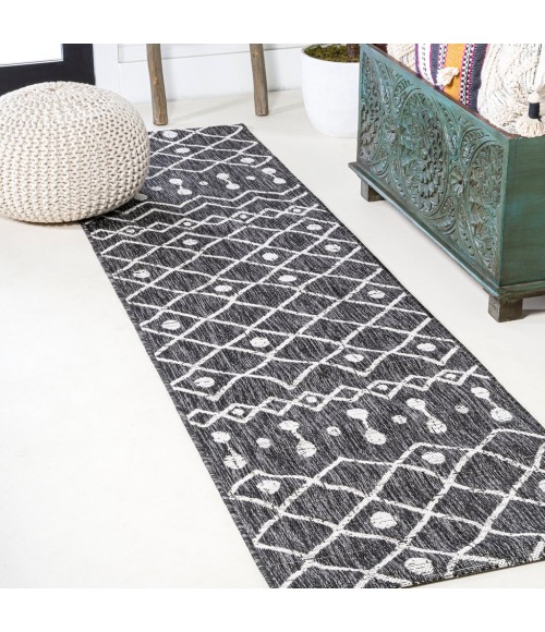 Nokat Tribal Bohemian Black/Ivory 2 ft. x 8 ft. Indoor/Outdoor Runner Rug