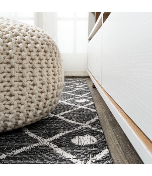 Nokat Tribal Bohemian Black/Ivory 2 ft. x 8 ft. Indoor/Outdoor Runner Rug