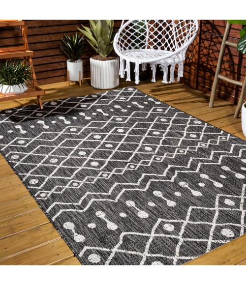 Nokat Tribal Bohemian Black/Ivory 8 ft. x 10 ft. Indoor/Outdoor Area Rug