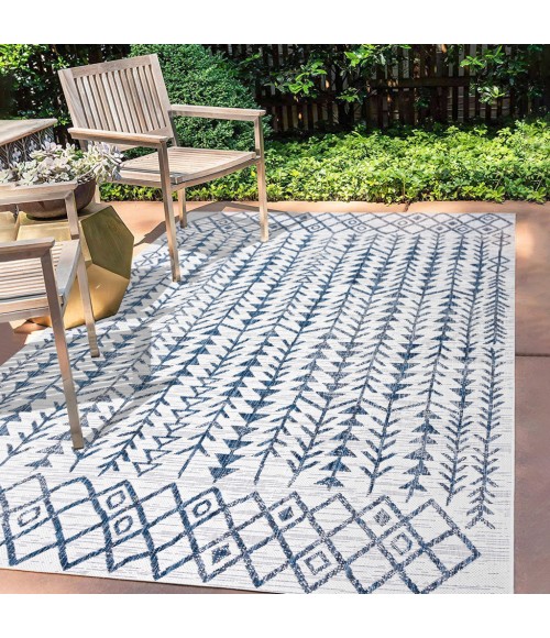 SANTA MONICA Area Rug Tokay Bohemian Geometric Ivory/Blue 3 ft. x 5 ft. Indoor/Outdoor Area Rug