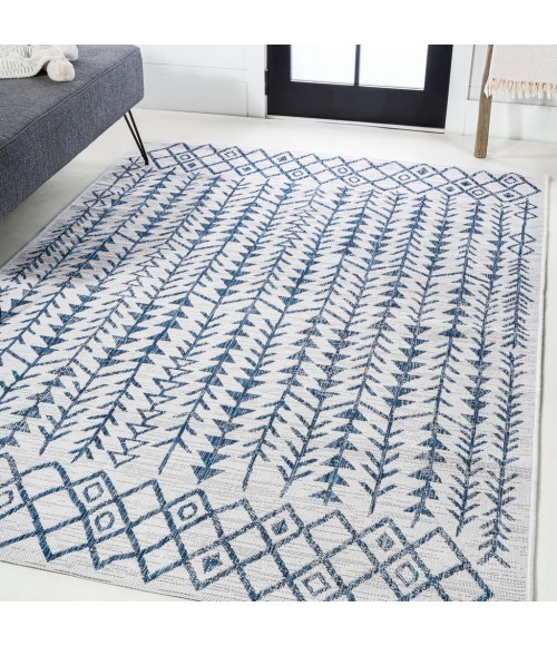 SANTA MONICA Area Rug Tokay Bohemian Geometric Ivory/Blue 3 ft. x 5 ft. Indoor/Outdoor Area Rug
