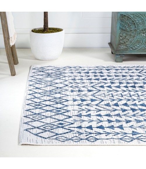 SANTA MONICA Area Rug Tokay Bohemian Geometric Ivory/Blue 3 ft. x 5 ft. Indoor/Outdoor Area Rug
