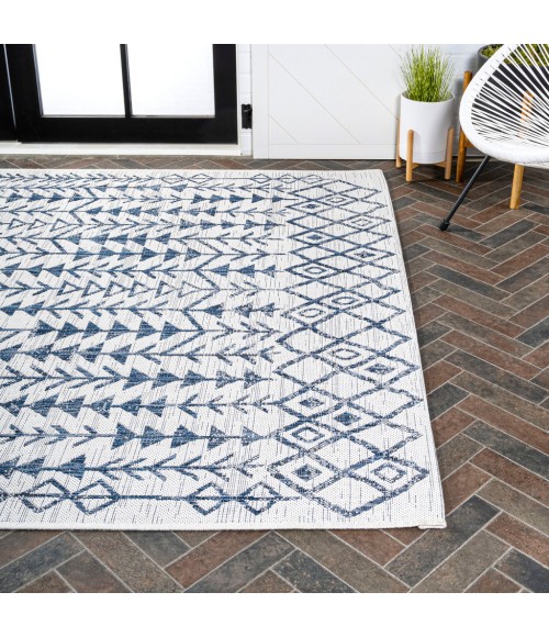 SANTA MONICA Area Rug Tokay Bohemian Geometric Ivory/Blue 3 ft. x 5 ft. Indoor/Outdoor Area Rug