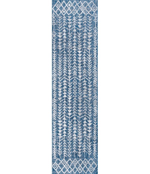 Tokay Bohemian Geometric Blue/Ivory 2 ft. x 10 ft. Indoor/Outdoor Runner Rug