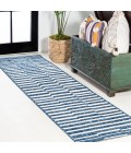 SANTA MONICA Area Rug Sukie Modern Offset Stripe Blue/Ivory 2 ft. x 8 ft. Indoor/Outdoor Runner Rug