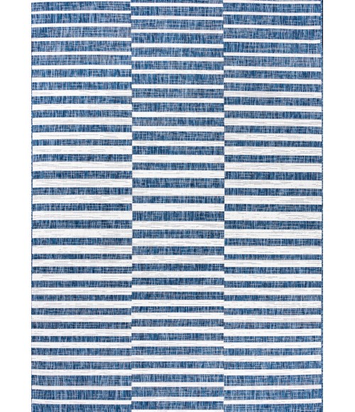 SANTA MONICA Area Rug Sukie Modern Offset Stripe Blue/Ivory 8 ft. x 10 ft. Indoor/Outdoor Area Rug