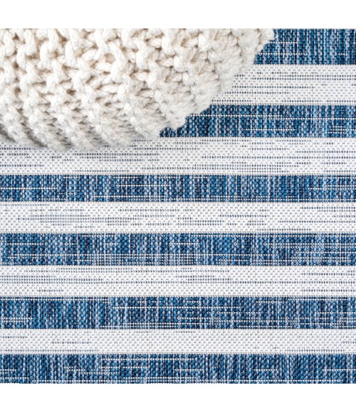 SANTA MONICA Area Rug Sukie Modern Offset Stripe Blue/Ivory 2 ft. x 8 ft. Indoor/Outdoor Runner Rug