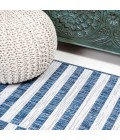 SANTA MONICA Area Rug Sukie Modern Offset Stripe Blue/Ivory 2 ft. x 8 ft. Indoor/Outdoor Runner Rug