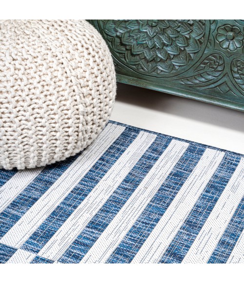 SANTA MONICA Area Rug Sukie Modern Offset Stripe Blue/Ivory 2 ft. x 8 ft. Indoor/Outdoor Runner Rug