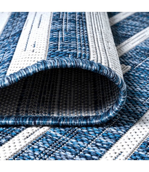 SANTA MONICA Area Rug Sukie Modern Offset Stripe Blue/Ivory 2 ft. x 8 ft. Indoor/Outdoor Runner Rug