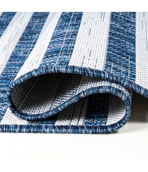 SANTA MONICA Area Rug Sukie Modern Offset Stripe Blue/Ivory 2 ft. x 8 ft. Indoor/Outdoor Runner Rug