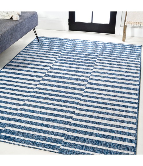 SANTA MONICA Area Rug Sukie Modern Offset Stripe Blue/Ivory 8 ft. x 10 ft. Indoor/Outdoor Area Rug