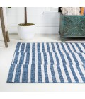 SANTA MONICA Area Rug Sukie Modern Offset Stripe Blue/Ivory 8 ft. x 10 ft. Indoor/Outdoor Area Rug