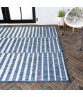 SANTA MONICA Area Rug Sukie Modern Offset Stripe Blue/Ivory 8 ft. x 10 ft. Indoor/Outdoor Area Rug