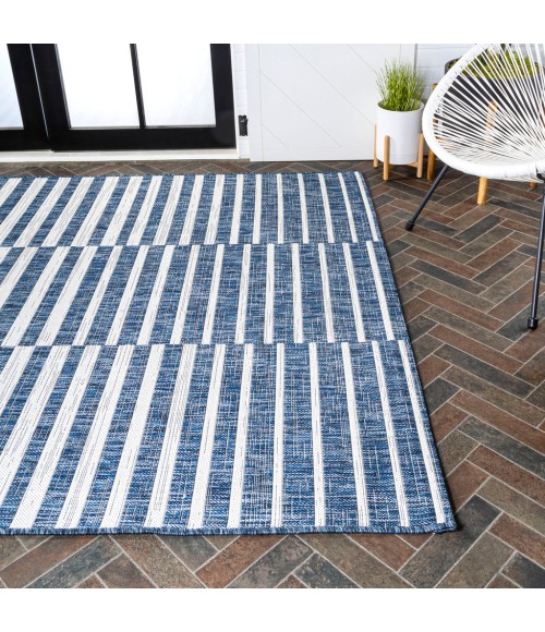 SANTA MONICA Area Rug Sukie Modern Offset Stripe Blue/Ivory 8 ft. x 10 ft. Indoor/Outdoor Area Rug