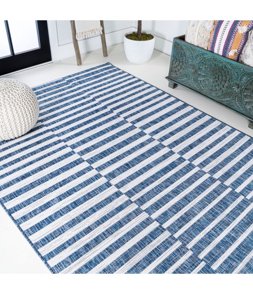 SANTA MONICA Area Rug Sukie Modern Offset Stripe Blue/Ivory 8 ft. x 10 ft. Indoor/Outdoor Area Rug
