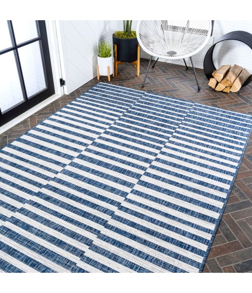 SANTA MONICA Area Rug Sukie Modern Offset Stripe Blue/Ivory 8 ft. x 10 ft. Indoor/Outdoor Area Rug