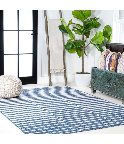 SANTA MONICA Area Rug Sukie Modern Offset Stripe Blue/Ivory 8 ft. x 10 ft. Indoor/Outdoor Area Rug