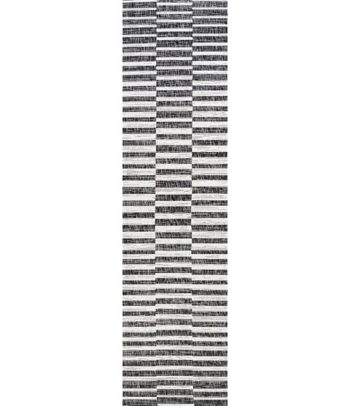 SANTA MONICA Area Rug Sukie Modern Offset Stripe Black/Ivory 2 ft. x 10 ft. Indoor/Outdoor Runner Rug