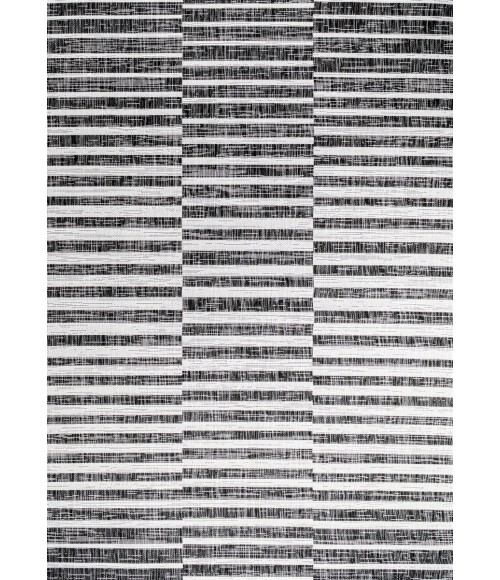 SANTA MONICA Area Rug Sukie Modern Offset Stripe Black/Ivory 3 ft. x 5 ft. Indoor/Outdoor Area Rug