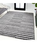 SANTA MONICA Area Rug Sukie Modern Offset Stripe Black/Ivory 3 ft. x 5 ft. Indoor/Outdoor Area Rug