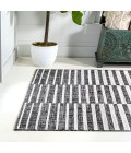 SANTA MONICA Area Rug Sukie Modern Offset Stripe Black/Ivory 3 ft. x 5 ft. Indoor/Outdoor Area Rug