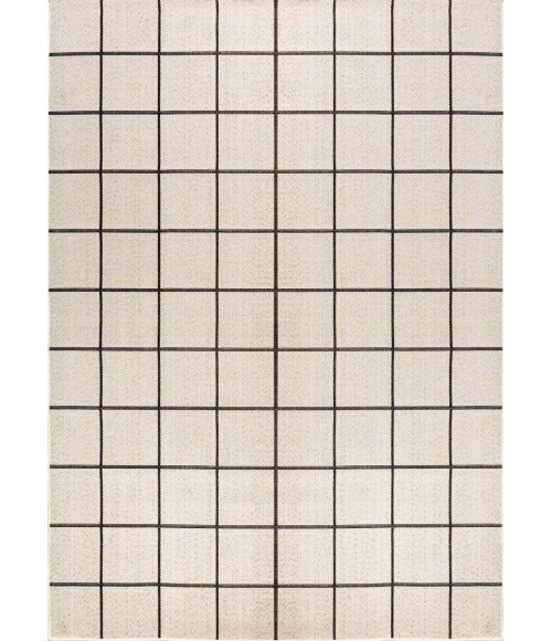 SANTA MONICA Area Rug Grid Modern Squares Cream/Black 8 ft. x 10 ft. Indoor/Outdoor Area Rug