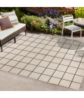 SANTA MONICA Area Rug Grid Modern Squares Cream/Black 8 ft. x 10 ft. Indoor/Outdoor Area Rug